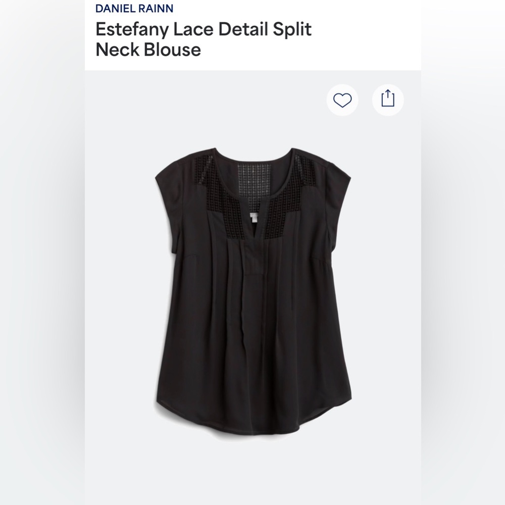 Daniel Rainn Estefany Lace Detail Split Neck Black Blouse, XL